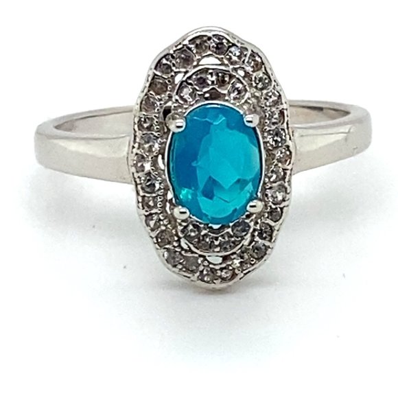 Blue Opal .74ct Platinum Finish Solid 925 Sterling Silver Ring - Picture 4 of 8